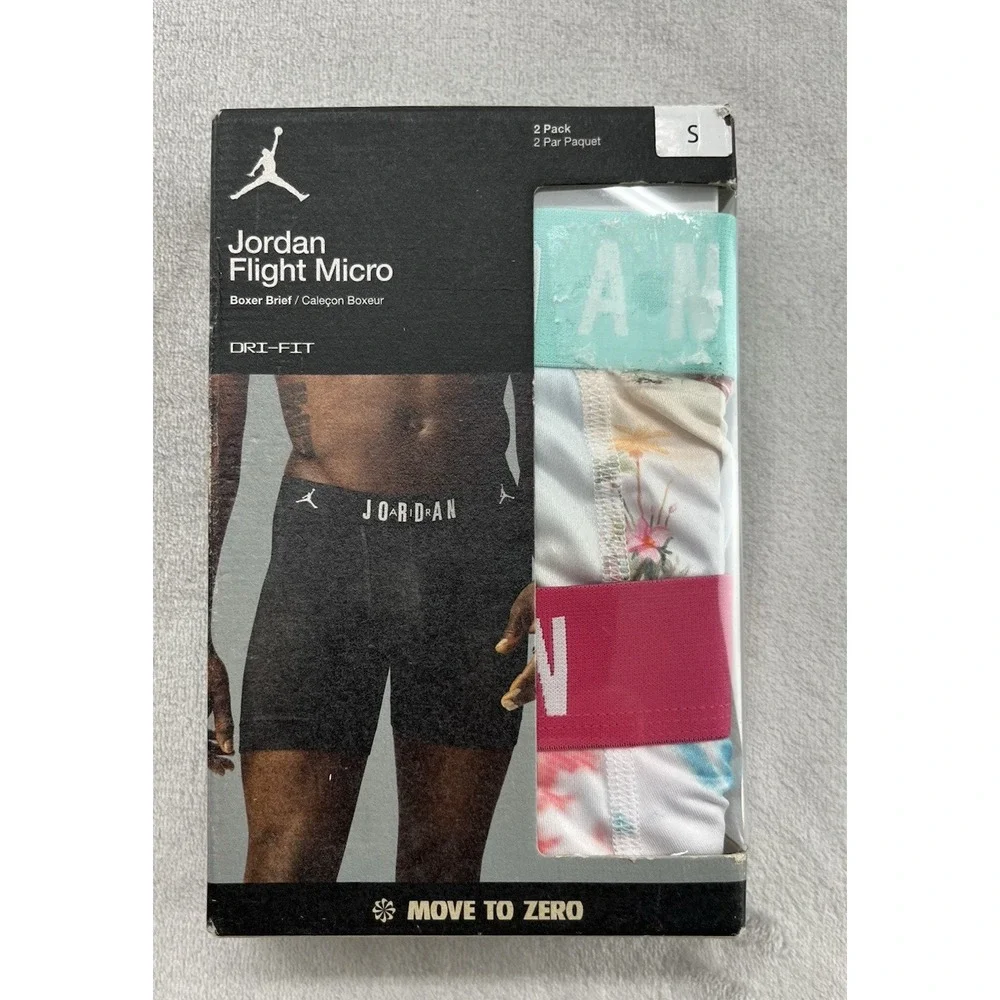 Jordan Flight Micro Boxer Briefs Men Small 28-30 Inch White Geo 2 Pack DRI-FIT